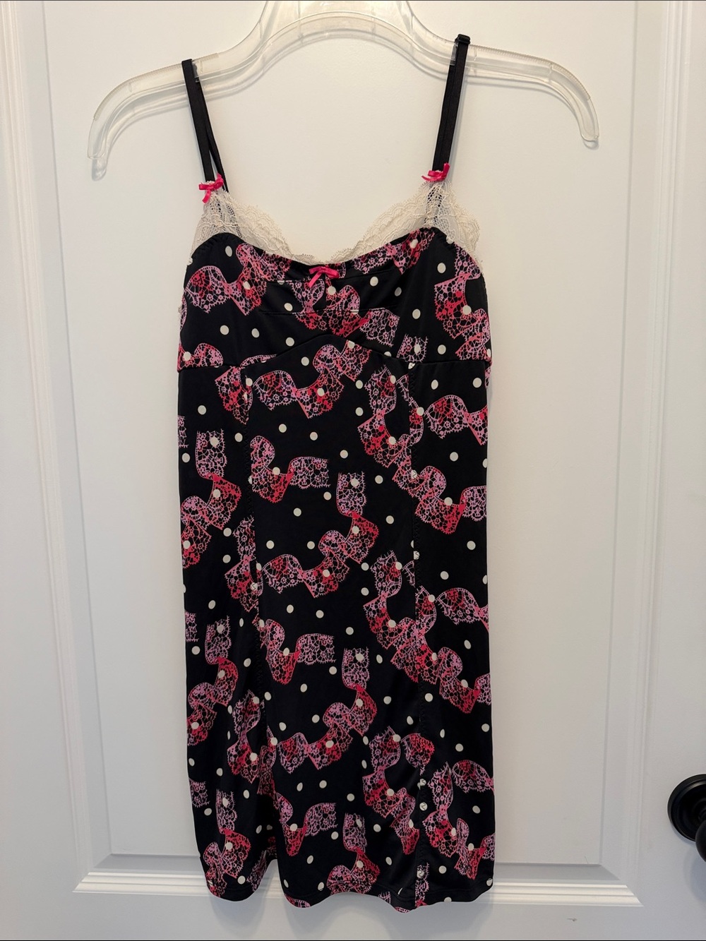 BETSEY JOHNSON Lace Trim Cutout Black & Pink Chemise Nightdress Size S